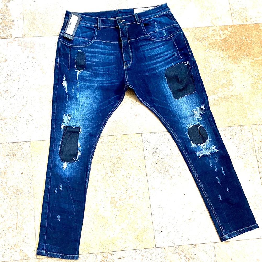 DAMATI England men blue jeans patches rips 38